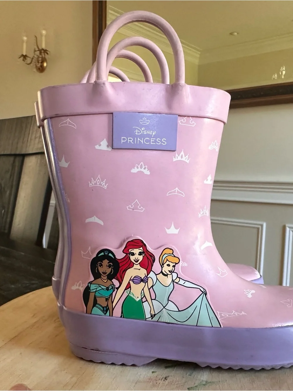 Disney princess waterproof rain boots- pink and purple- size 5/6